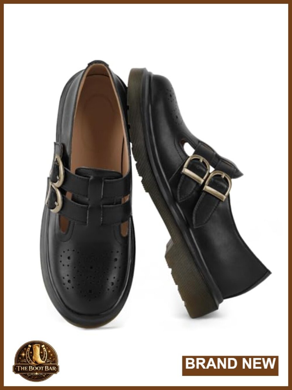 Chunky Mary Janes Faux Leather Double Buckle Platform Shoes